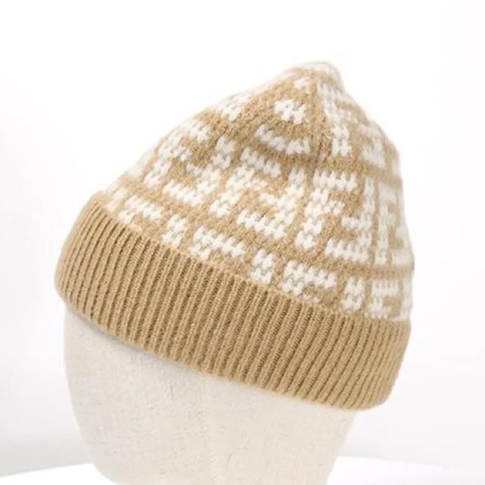 FENDI FF Jacquard Monogram Cashmere Beanie Hat